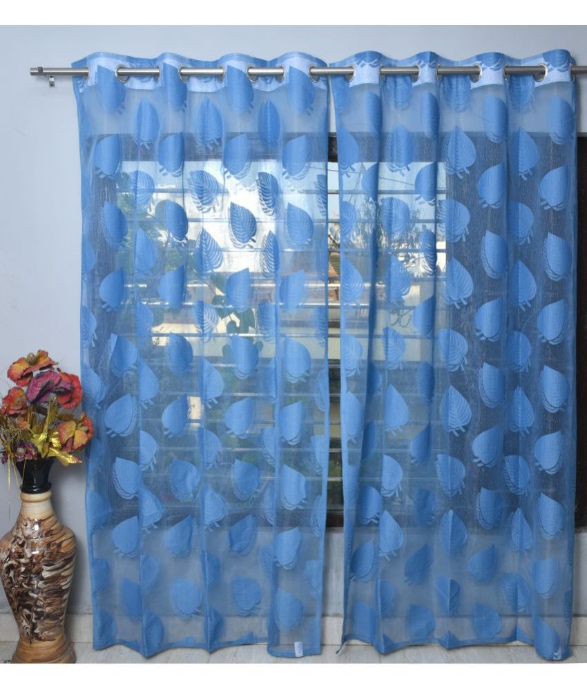     			Homefab India Floral Transparent Eyelet Door Curtain 7ft (Pack of 2) - Blue