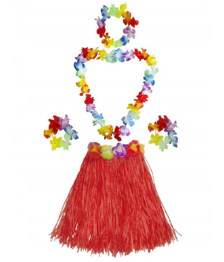     			Kaku Fancy Dresses Hawaiian Girl Costume, Flower Hawaiian Costume for Summer Beach Party - Red 3-12 Years for Girls