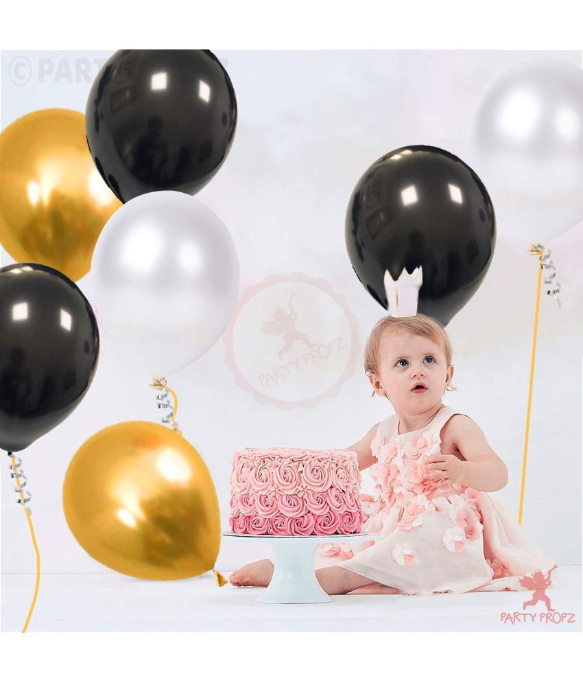     			Party Propz Pack Of 50 Black,Golden and White Latex Balloon For Balloons For Decoration / Birthday Balloons Decorations Items Set