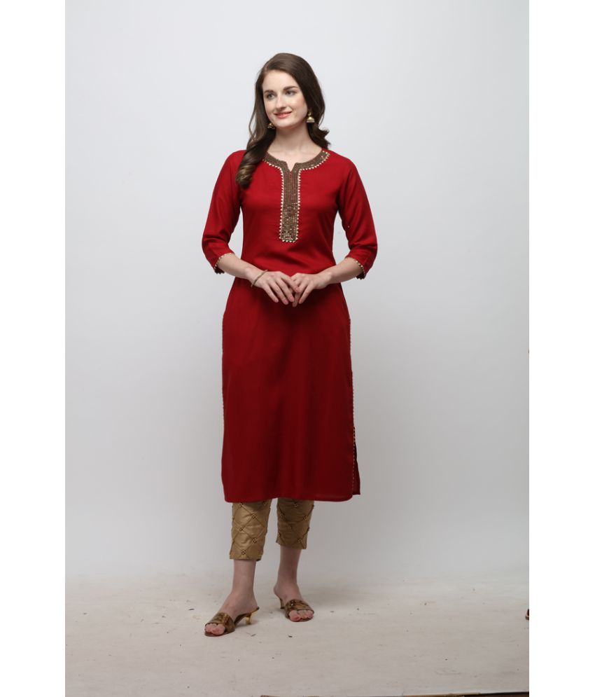     			Berrylicious - Maroon Rayon Women's Straight Kurti