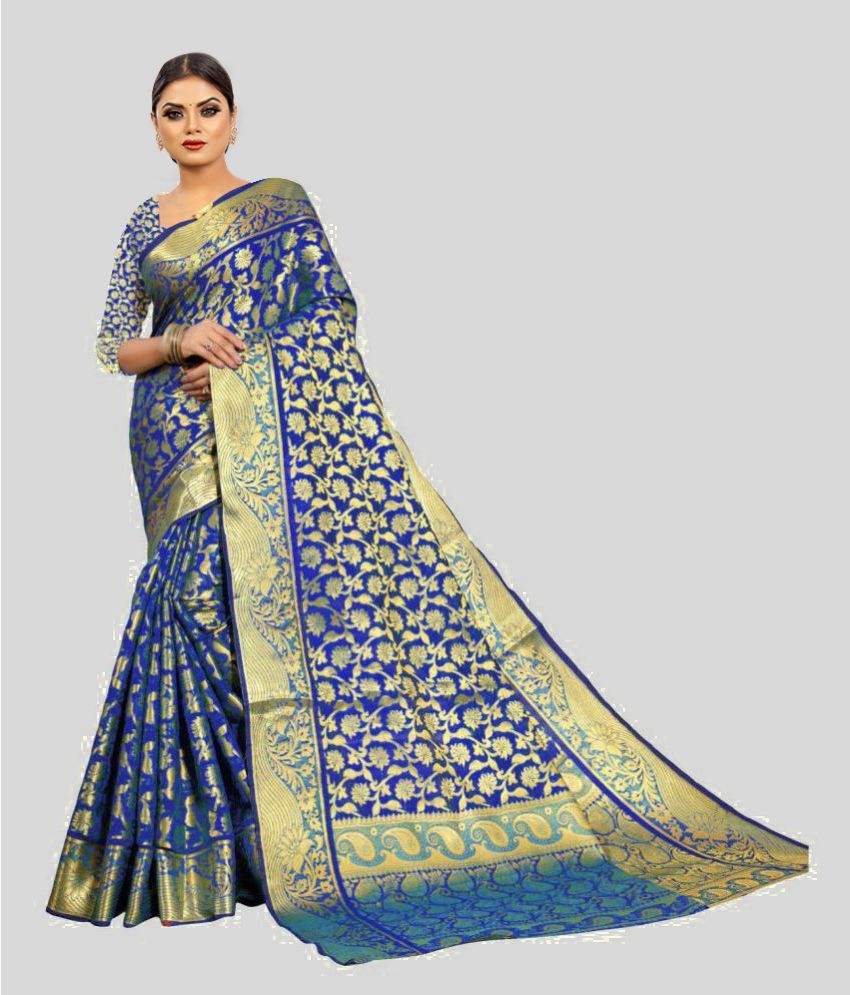     			Gazal Fashions - Blue Banarasi Silk Saree With Blouse Piece ( Pack of 1 )