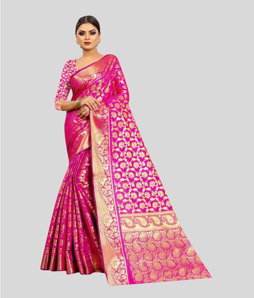    			Gazal Fashions Pink Banarasi Silk Saree -