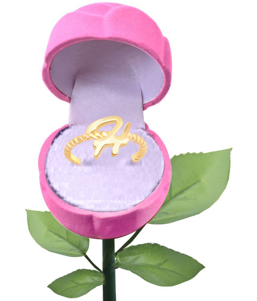     			Vighnaharta Stylish "H" Letter Gold Plated Alloy Ring with pink rose box