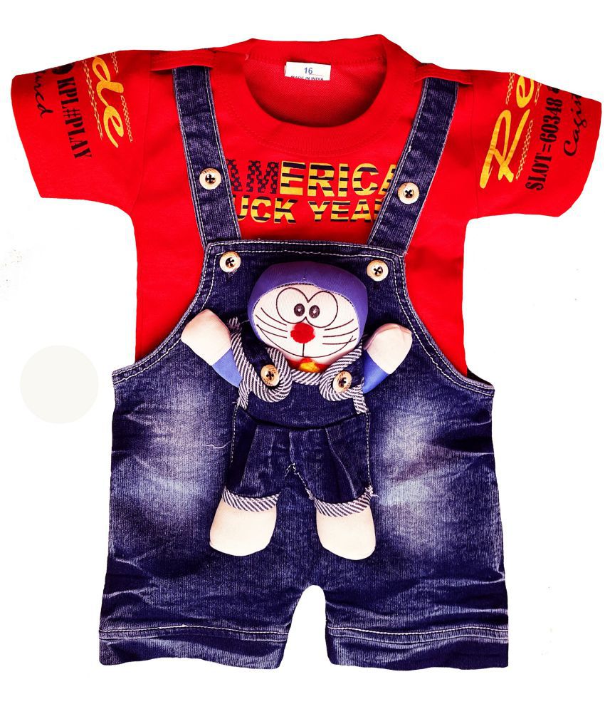     			little PANDA Baby Boys & Baby Girls Denim Dungaree & T-Shirt Clothing Set