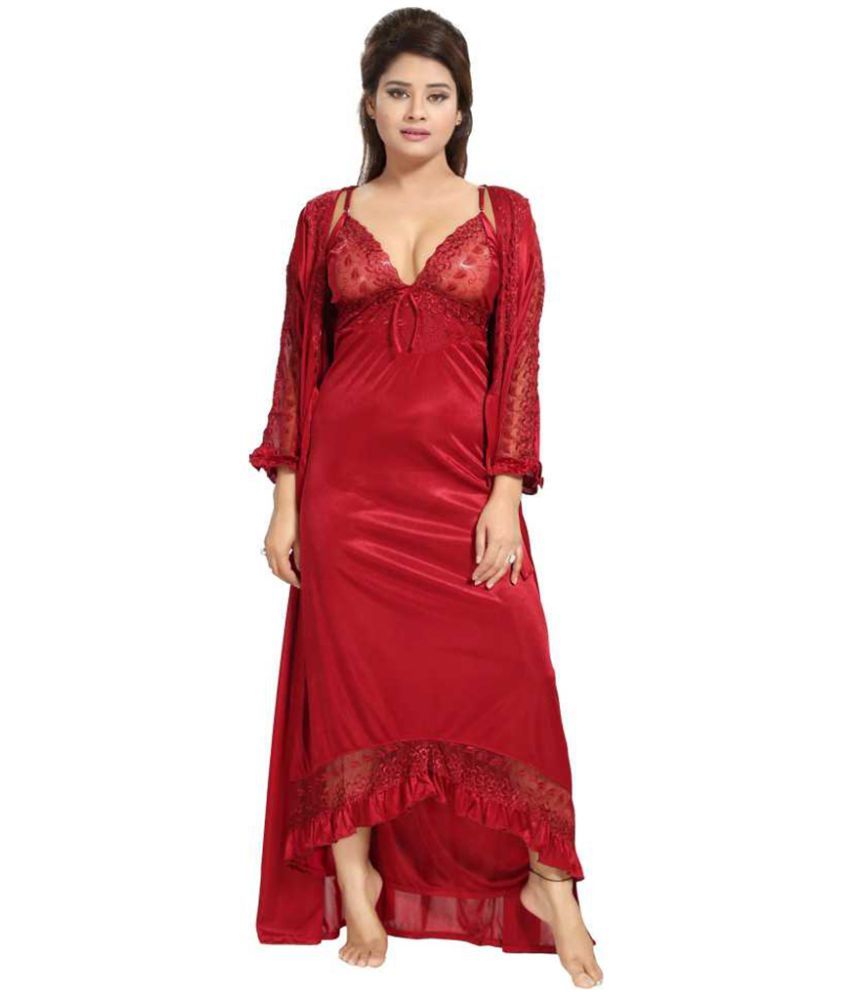Buy Gutthi Satin Nighty & Night Gowns Maroon Pack of 2 Online at Best