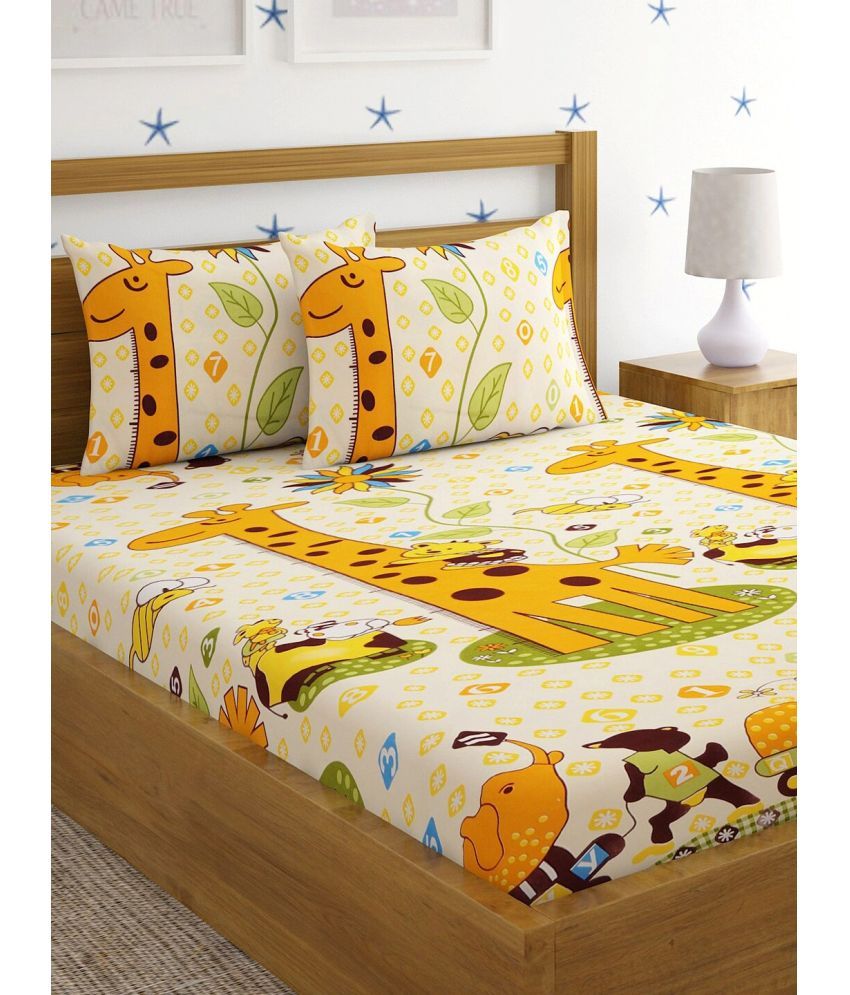     			Home Sizzler - Yellow Microfiber Double Bedsheet with 2 Pillow Covers