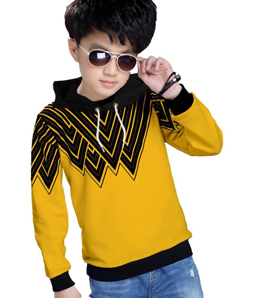 FORCE Kids Cotton hooded Tshirt Black::Yellow 10-11 Years