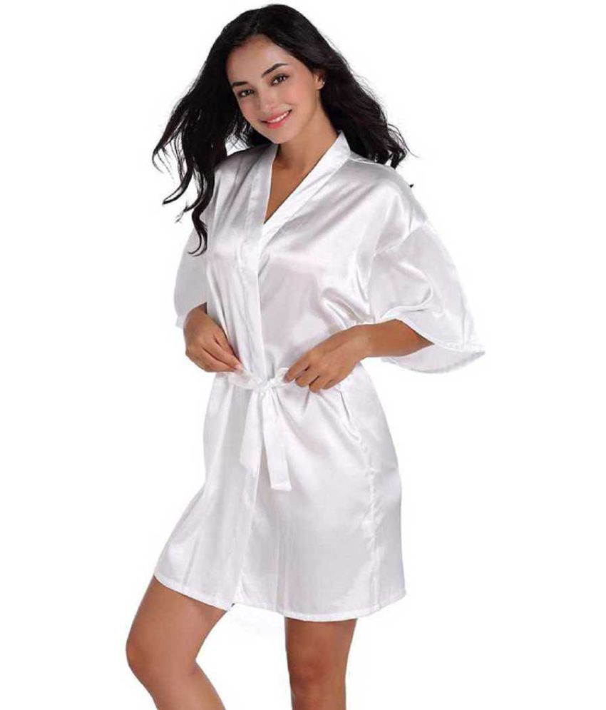     			CELOSIA Satin Robes - White Single