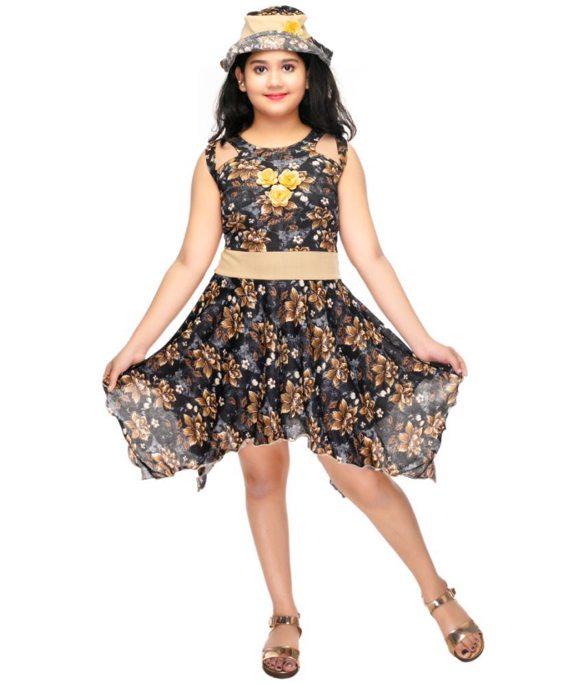     			SFC - Chocolate Brown Cotton Blend Girl's Asymmetric Dress ( Pack of 1 )