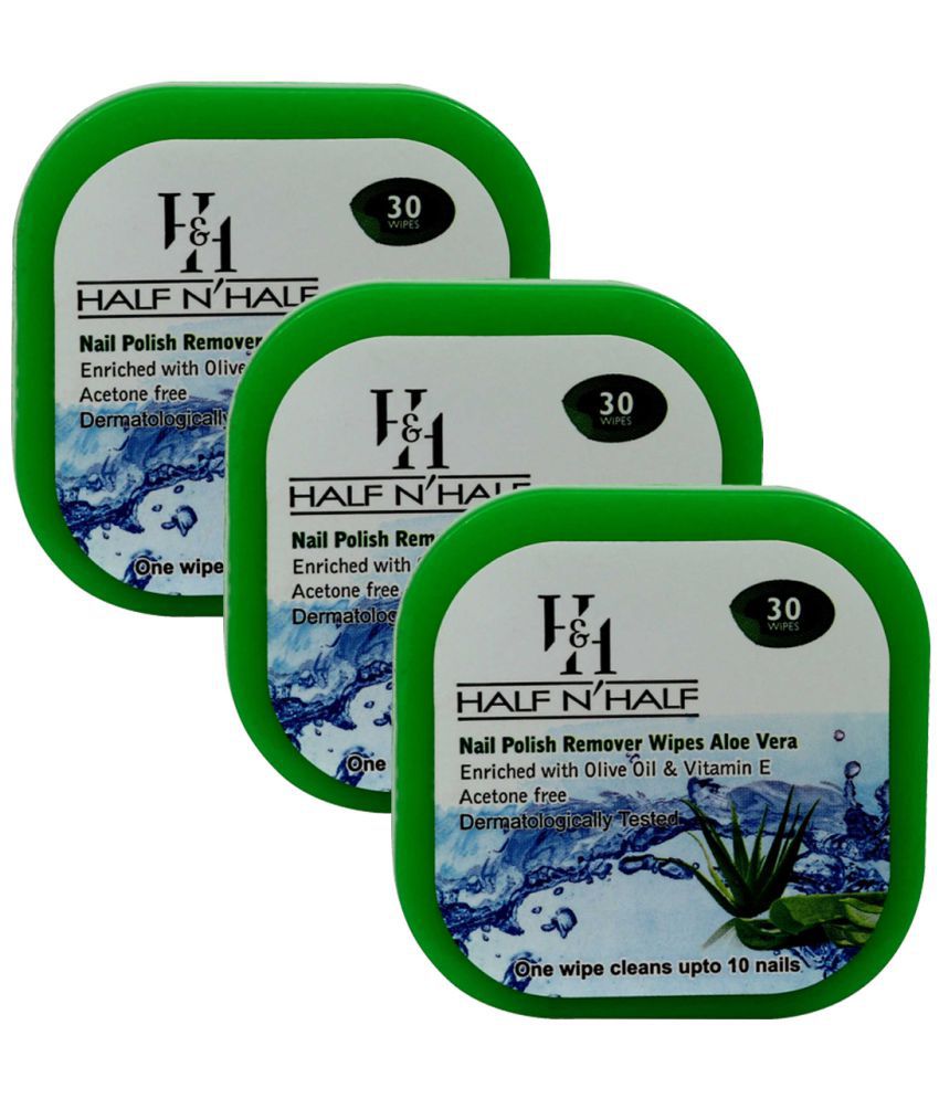     			Half N Half Nail Polish Remover Wipes, Aloe Vera Flavour, Pack of 3 (90wipes)