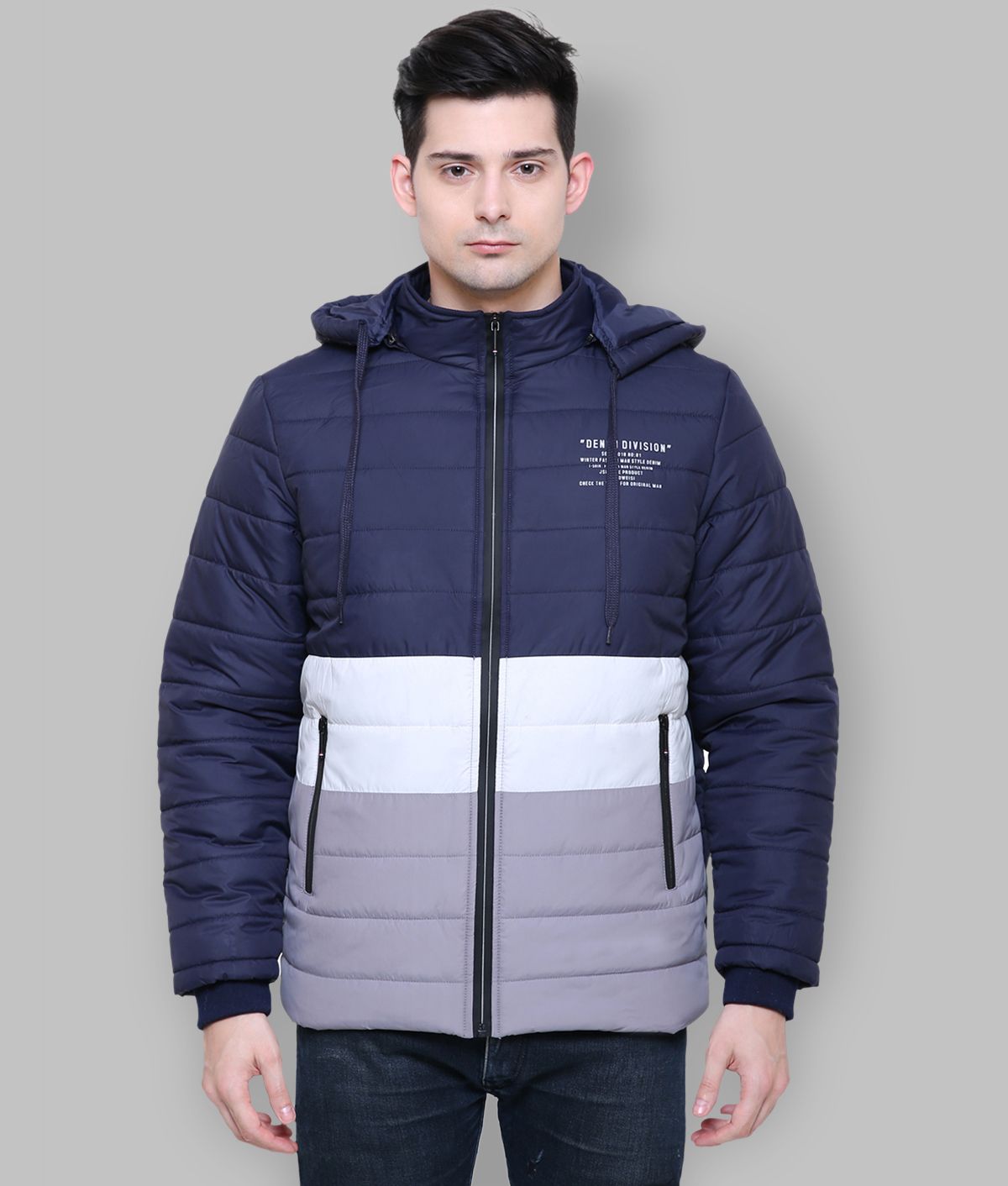 navy quilted bomber jacket
