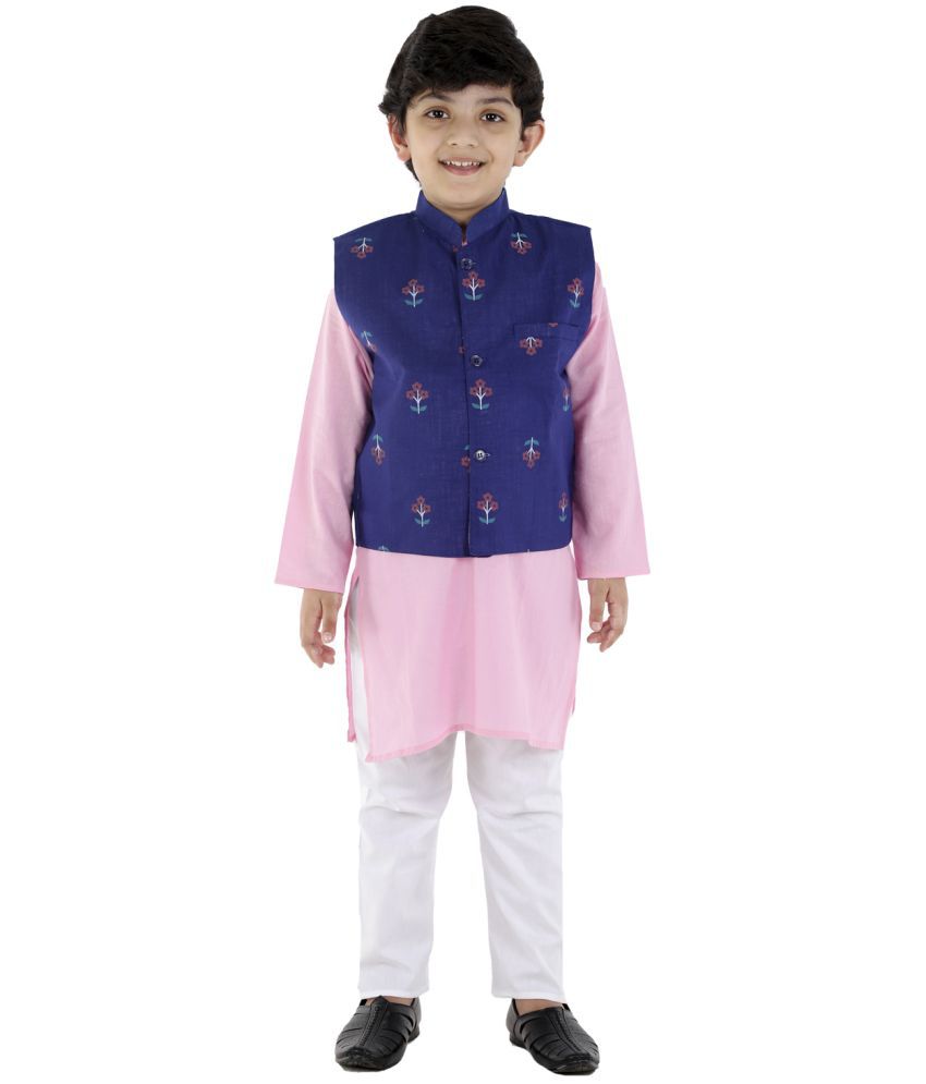 Ahhaaaa Kids Ethnic Cotton Printed Waistcoat with Kurta Pajama Set For Boys