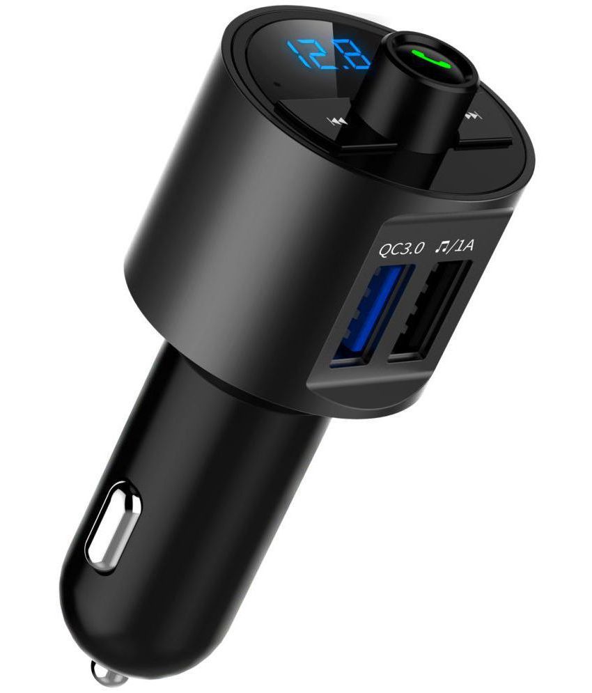 CRUST Wireless Bluetooth FM Transmitter In-Car Radio Adapter Hands-free Kit with QC 3.0 Dual USB Rapid Fast Charger with Supports USB MP3 Playback and Calling for All Smartphones