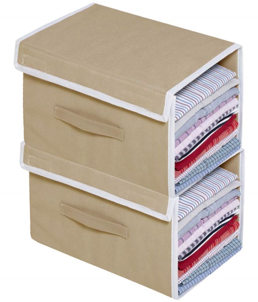 SH NASIMA Stackable Shirt Organizer with Cover Lid- (Grey, Pack of 2)