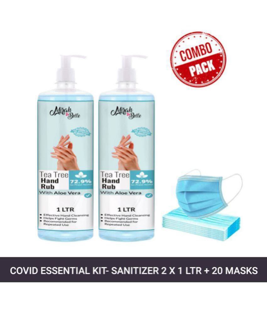     			Mirah Belle Tea-Tree Aloe Vera Hand Rub Gel 1000ml(Packof2) & 20 Masks Sanitizers 2000 mL Pack of 2