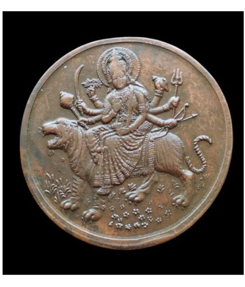     			MAA DURGA ONE ANNA RARE 10 GRAMS BIG SIZE COPPER COIN GOOD LUCK COIN Antique Coin