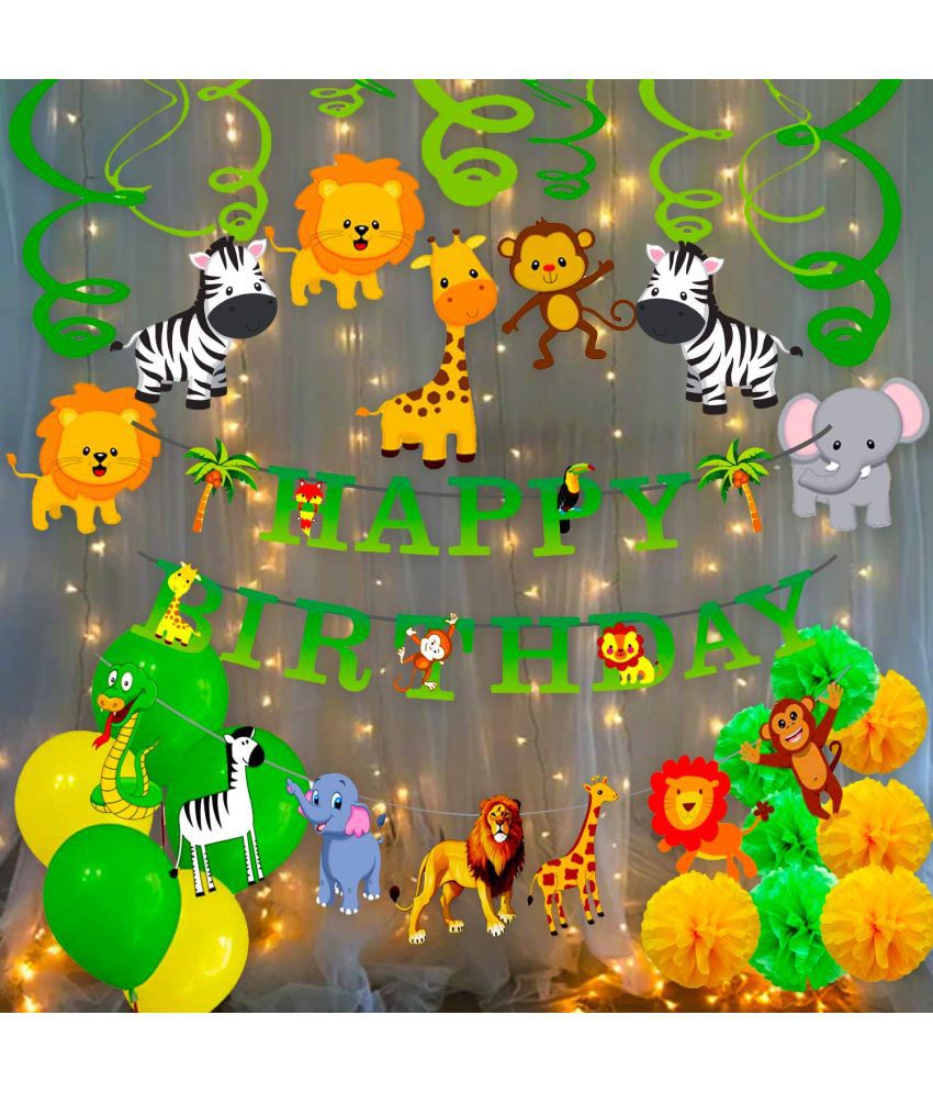 Party Propz Jungle Theme Birthday Decoration Boys-71Pcs Hawaiian Animals  Safari Forest Banners Balloons Pompom Swirls Hanging with Warm LED Light  Set for Kids - Buy Party Propz Jungle Theme Birthday Decoration Boys-71Pcs