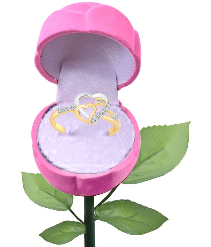     			Vighnaharta Dual Tone Heart CZ Gold- Plated Alloy Ring With PROSE Ring Box   {VFJ1324ROSE-PINK-G12 }