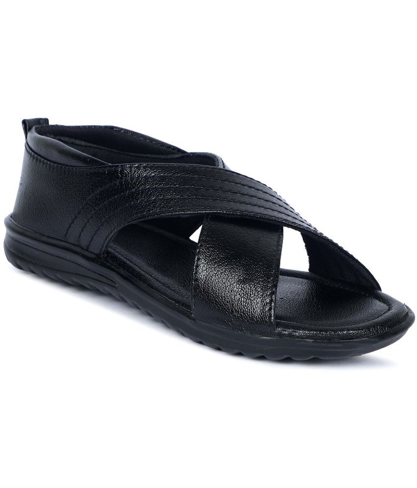     			1AAROW Black Faux Leather Sandals