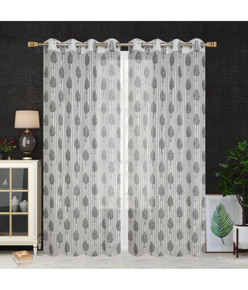     			Koli collections Set of 2 Door Transparent Eyelet Net Grey Curtains ( 0 x 121 cm )