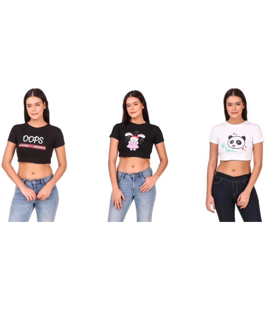     			Revexo Cotton Crop Tops - Multicolor Pack of 3