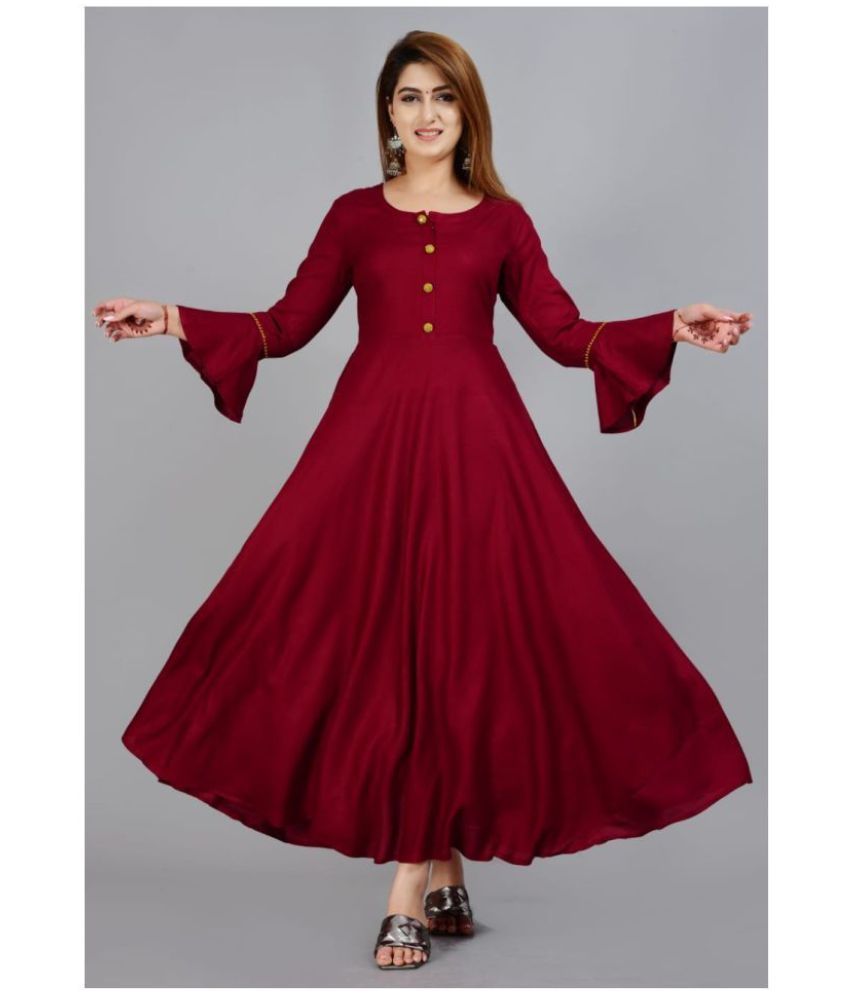     			SIPET - Maroon Rayon Women's Flared Kurti