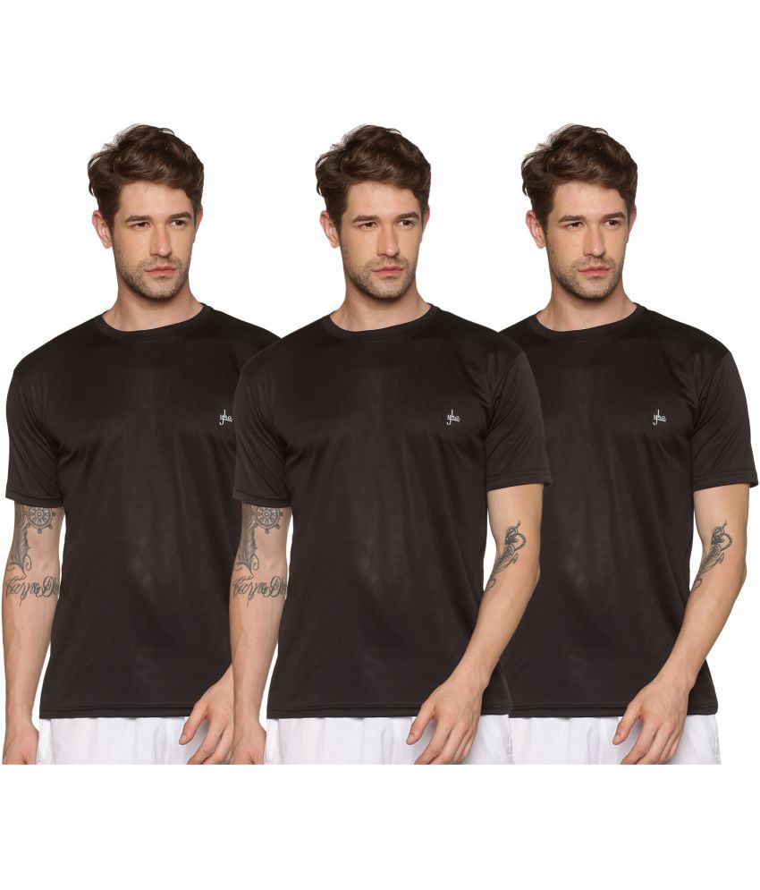     			YHA - Polyester Regular Fit Black Men's Sports T-Shirt ( Pack of 3 )