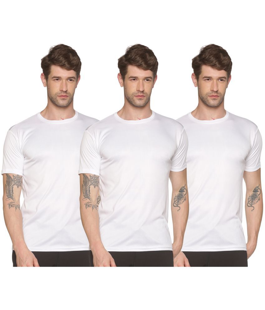     			YHA - Polyester Regular Fit White Men's Sports T-Shirt ( Pack of 3 )