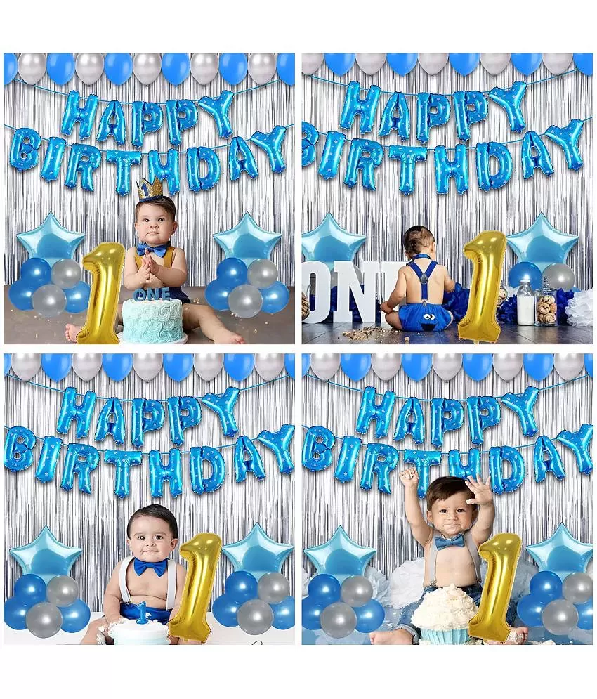 Birthday Decoration kit for 1st Birthday Boys-56Pcs with Foil Curtain / Bday  Supplies Items with Blue HBD foil Balloon, Number Foil Baloons/1st Birth  Day Props for Kids, Baby/Newborn Gifts Set - Party