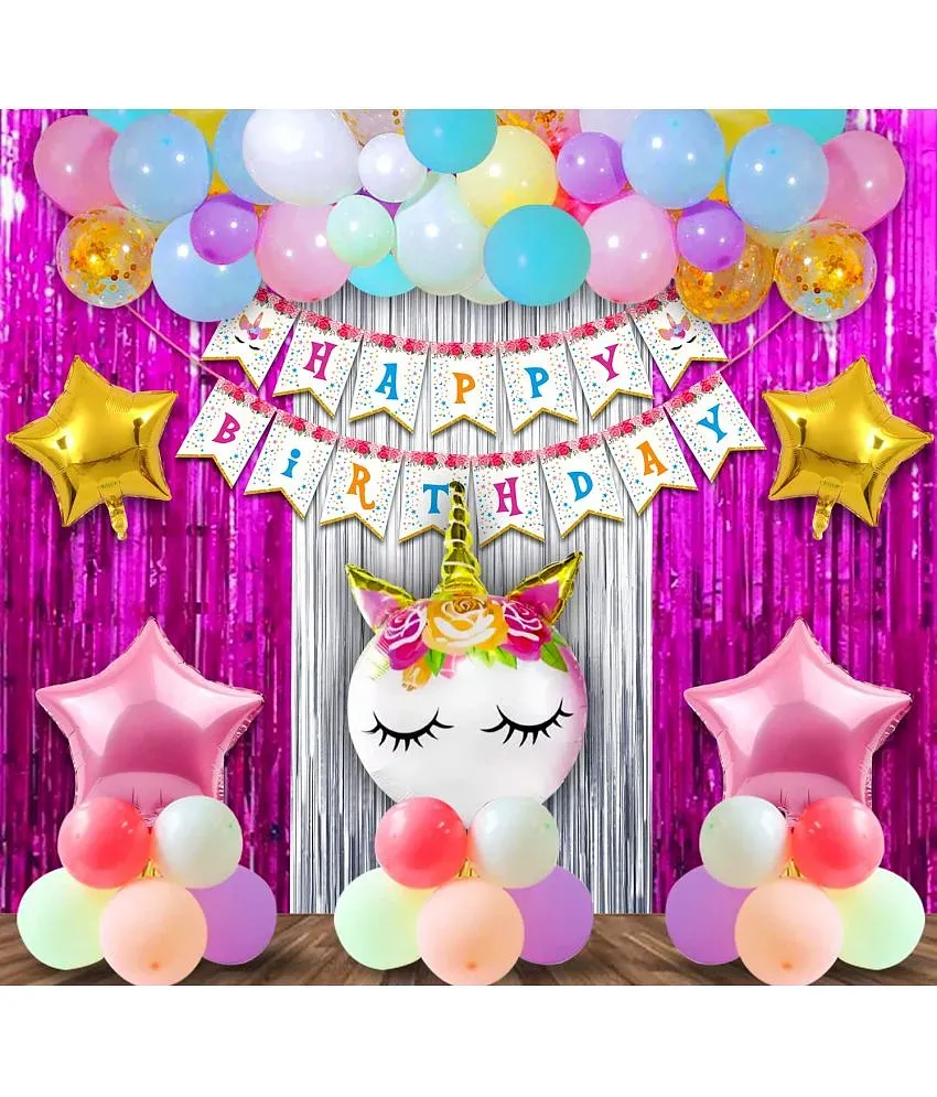 Unicorn Theme Birthday Decorations Items Combo 56Pcs Kit with Unicorn for  Unisex