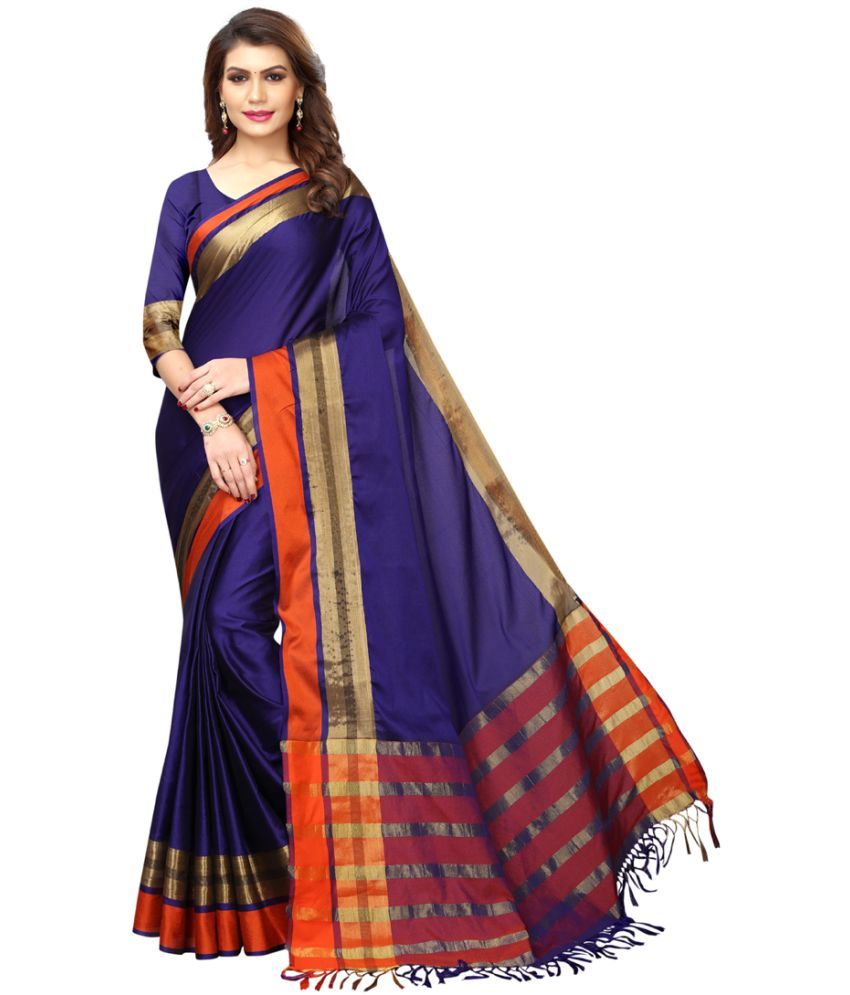     			NIGHT BLUE Blue Cotton Linen Blend Saree - Single