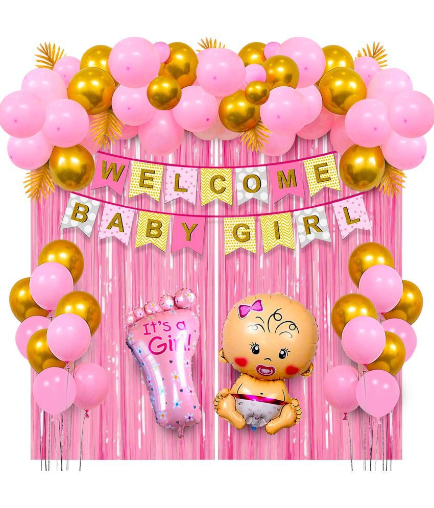     			Party Propz Baby Girl Welcome Home Decoration Kit 45Pcs Bunting, Balloon with Pink Pastel Foil Curtain for Baby Shower / Welcome / Birthday Supplies