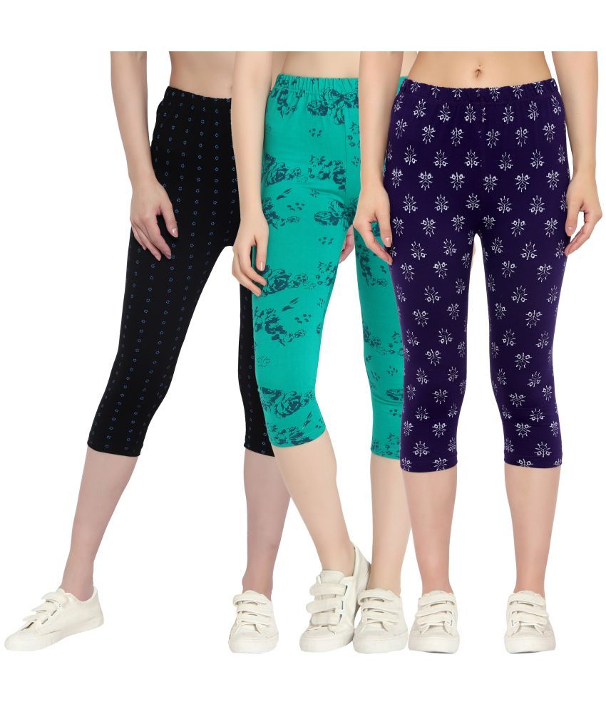     			Diaz Multi Cotton Lycra Printed Capri - Pack of 3