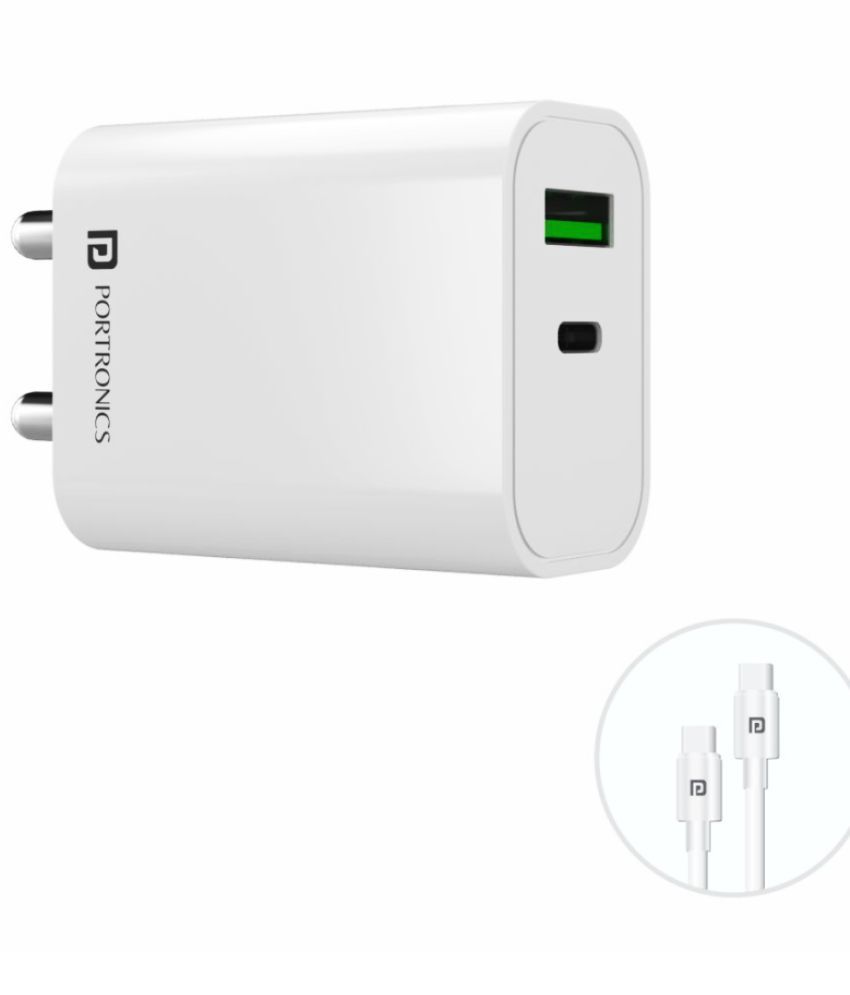     			Portronics Adapto 44:20W Adapter with Rapid Charge & PD Output ,White (POR 1443)