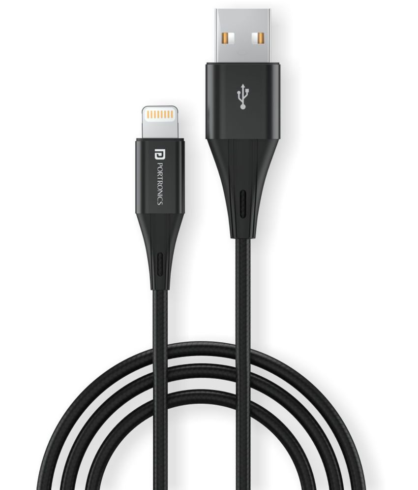     			Portronics Konnect B Plus 8 Pin USB Cable:Nylon Braided 8 Pin USB Cable With Metal Heads ,Black (POR 1392)