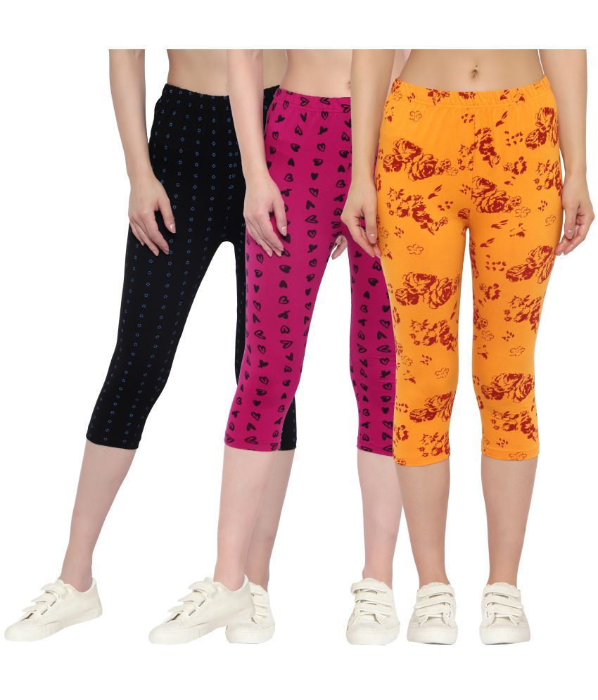     			Diaz Multi Cotton Lycra Printed Capri - Pack of 3