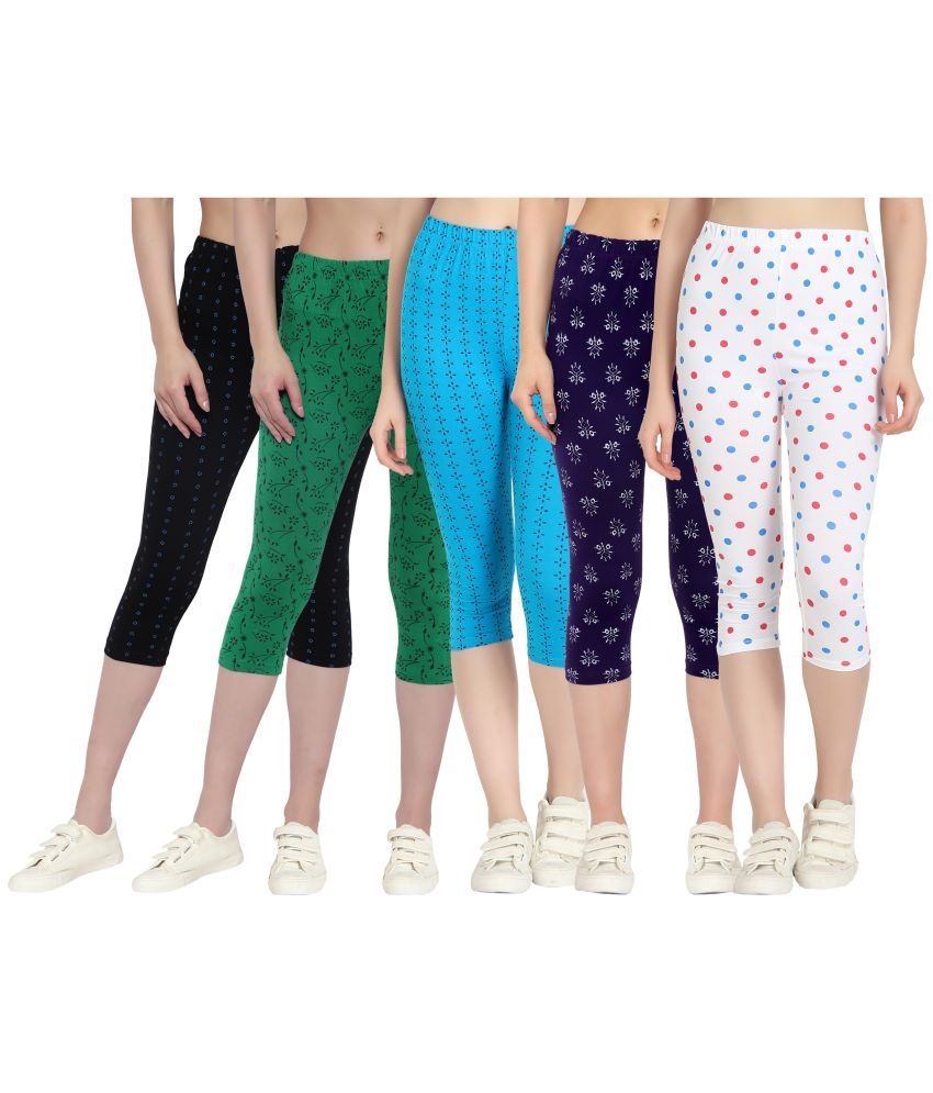     			Diaz Multi Cotton Lycra Printed Capri - Pack of 5