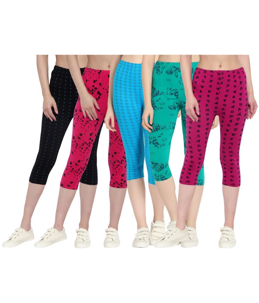     			Diaz Multi Cotton Lycra Printed Capri - Pack of 5