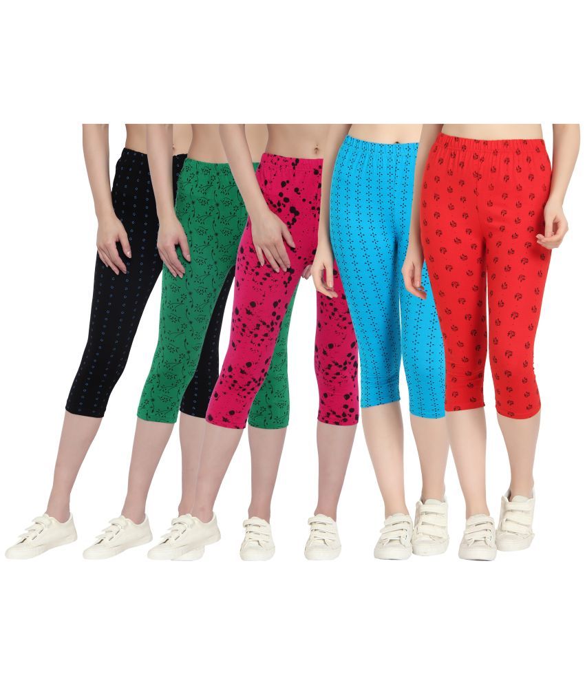     			Diaz Multi Cotton Lycra Printed Capri - Pack of 5