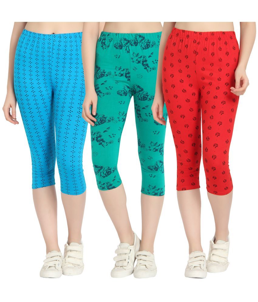     			Diaz Multi Cotton Lycra Printed Capri - Pack of 3