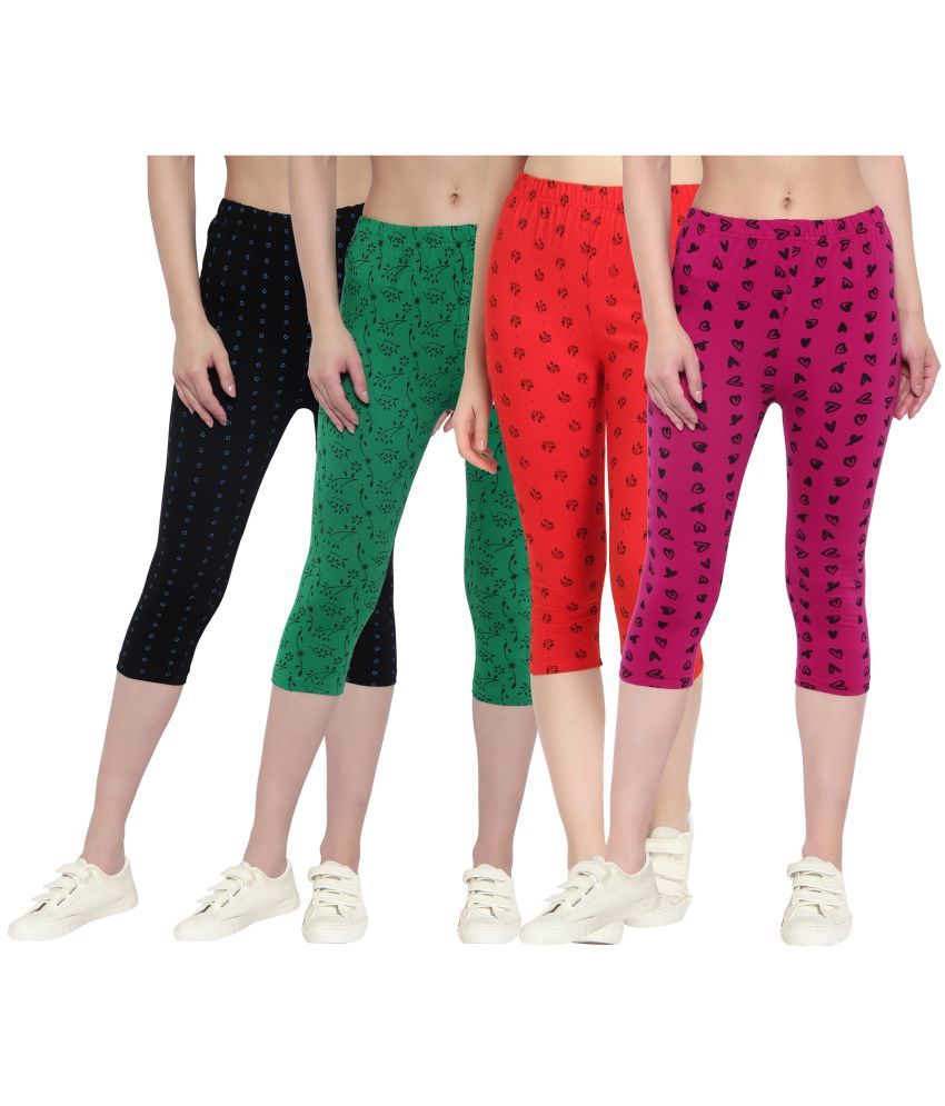     			Diaz Multi Cotton Lycra Printed Capri - Pack of 4