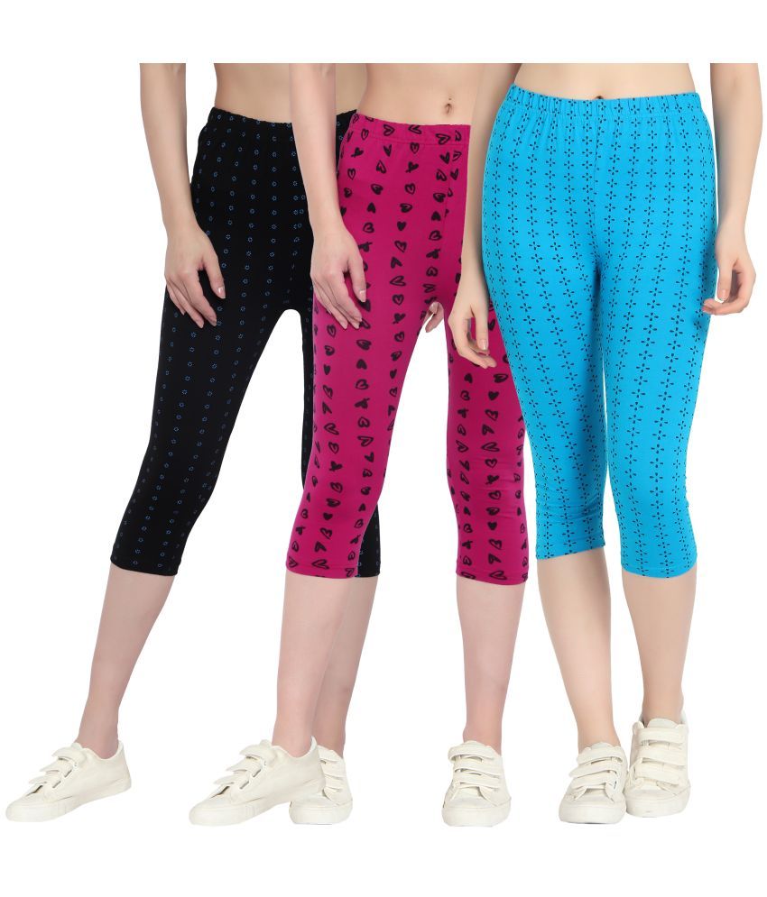     			Diaz Multi Cotton Lycra Printed Capri - Pack of 3