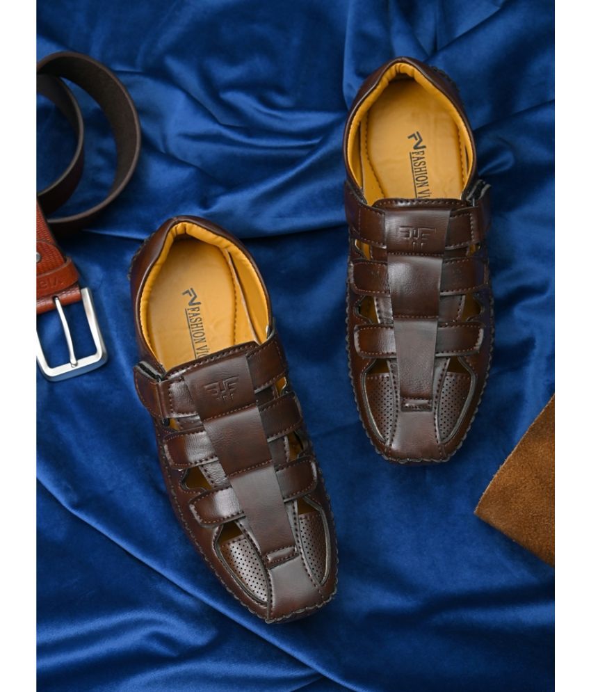 Fashion Victim Brown Synthetic Leather Sandals