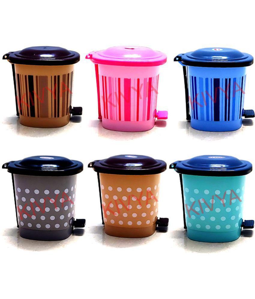     			KIVYA Small Table Dustbin & Desk Dustbin ,Trash Can with Attached Lid and Swing Opening(10.5*10.5*8 CM) Pack of 6