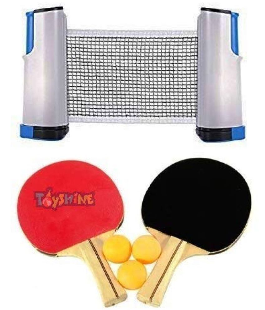 Toyshine Table Tennis Combo - Two Racket with Three Ball and One Adjustable & Foldable TT Net - Multicolor (SSTP)