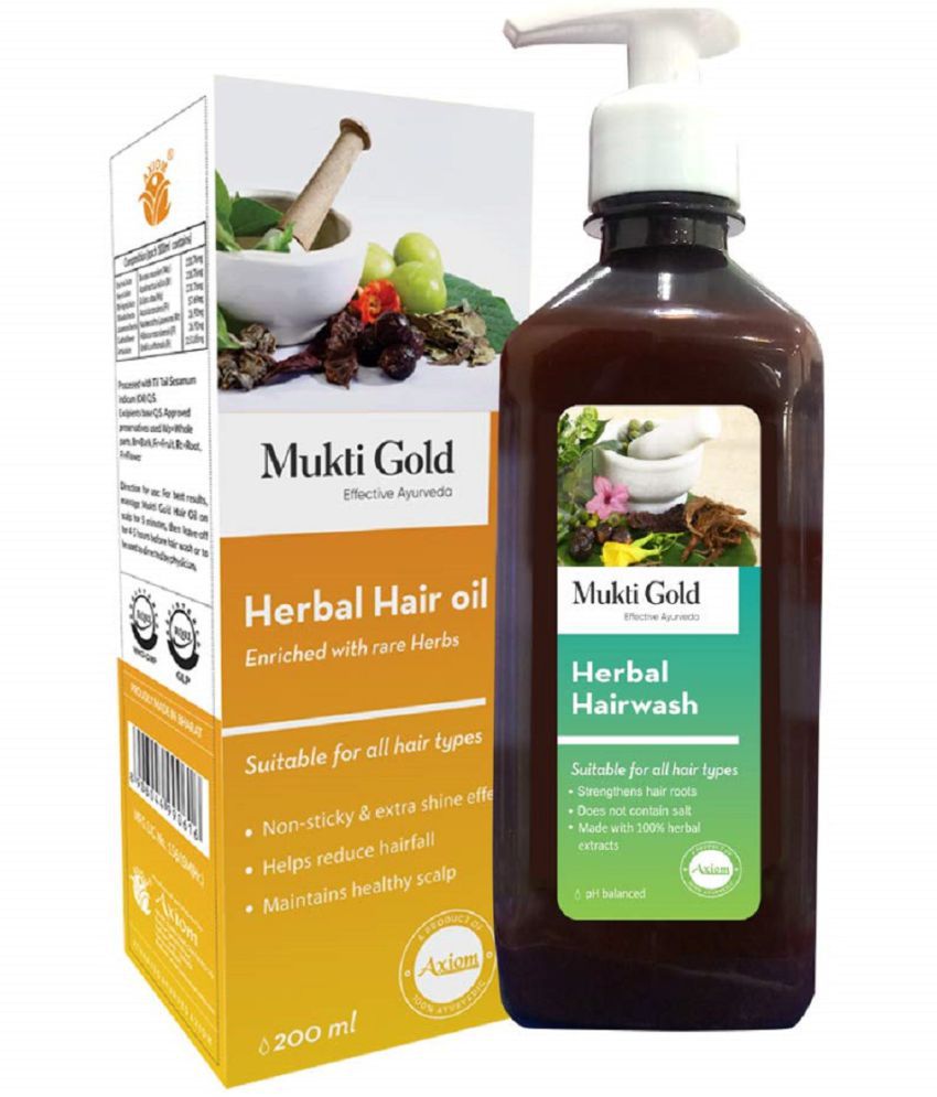     			Mukti gold Herbal Hairwash 400ml (Dispenser) + Hair OIl (200ml) Ayurvedic Juice Combo Pack