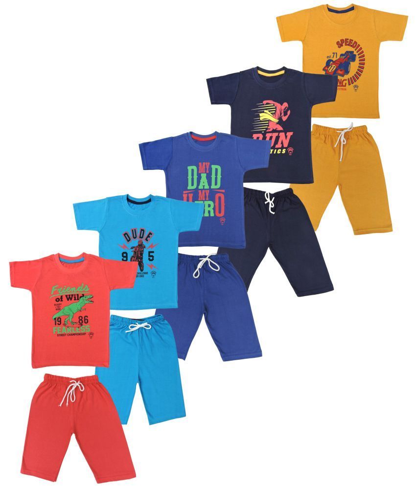     			NARPAVI TRENDS Pack of 5 Boys 100% Cotton Tshirt & Short Set ( Multicolor )