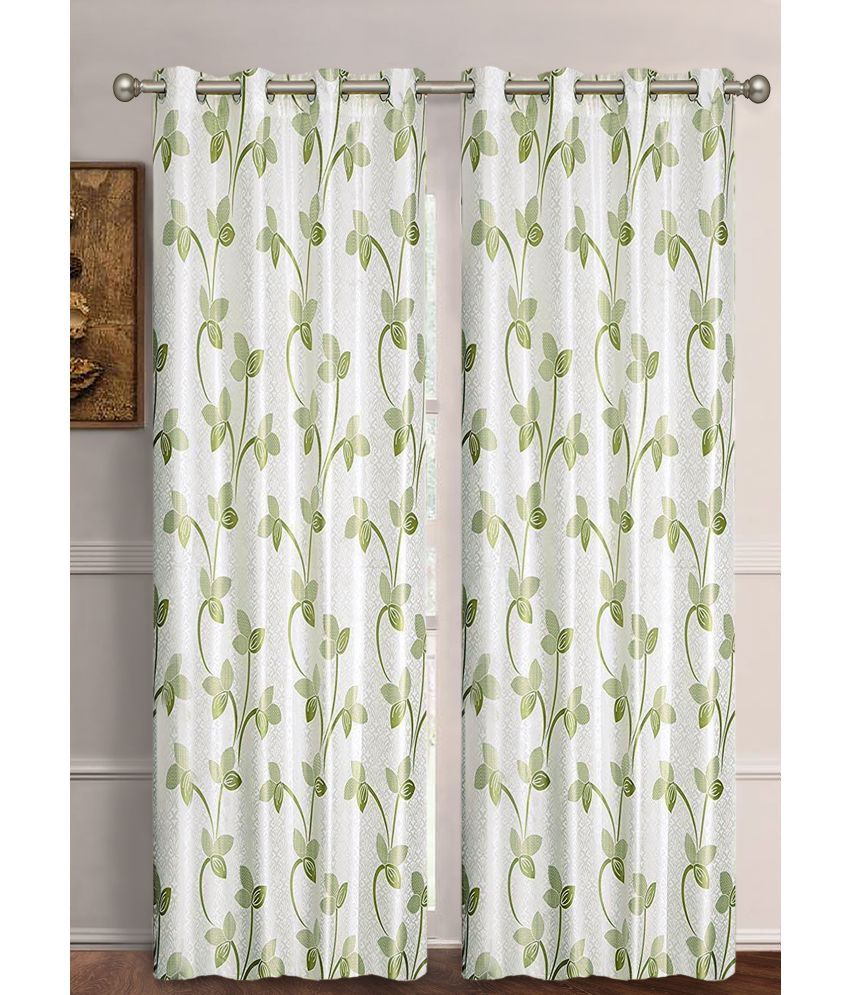     			Home Candy Set of 2 Long Door Semi-Transparent Eyelet Polyester Green Curtains ( 274 x 120 cm )