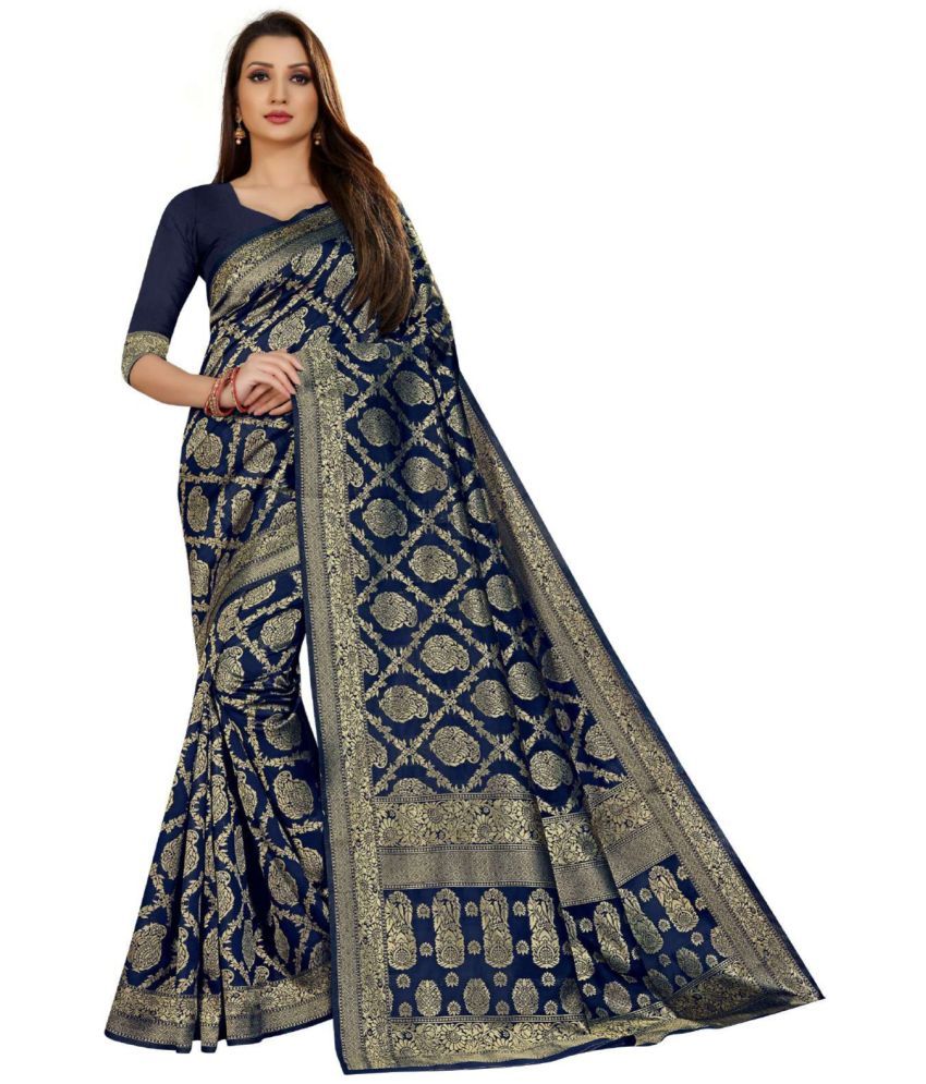     			Sidhidata Blue Jacquard Saree -