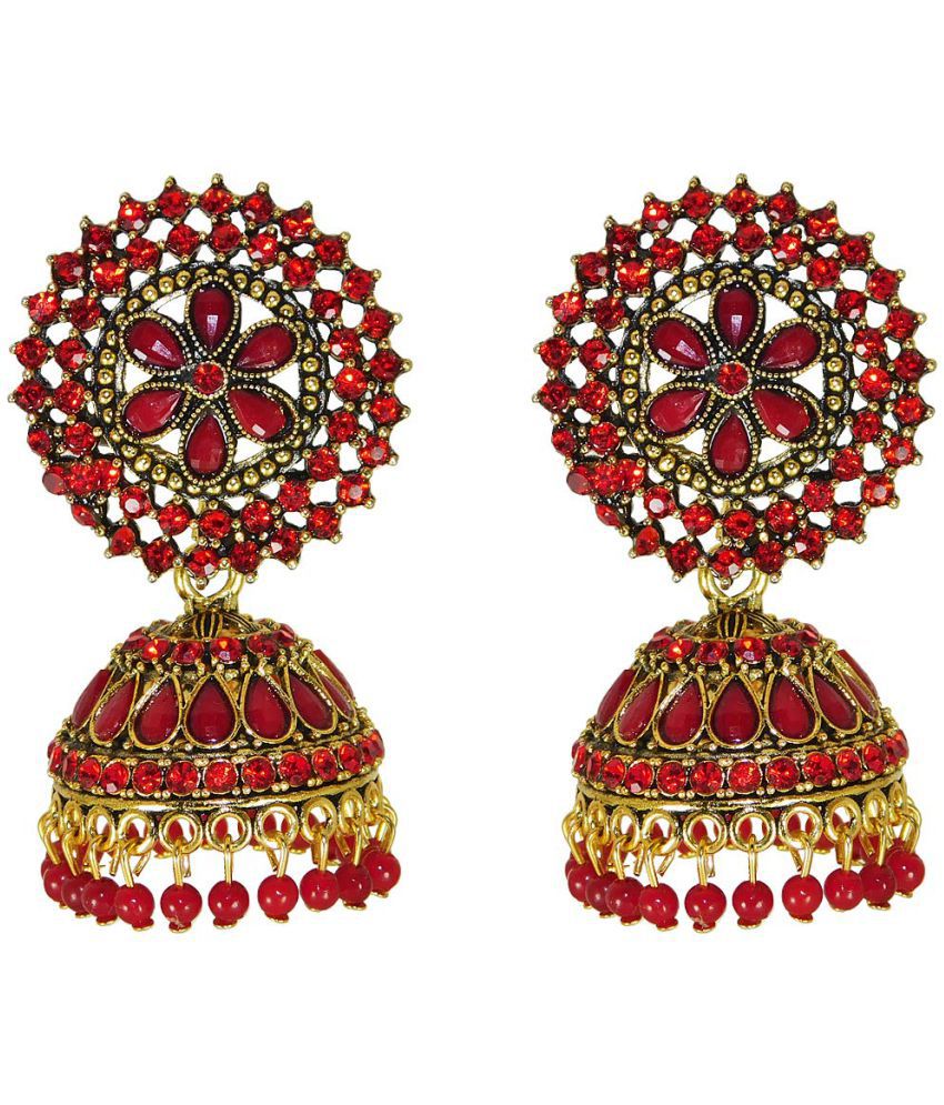     			Happy Stoning Shimmering Bridal Jhumka Earrings